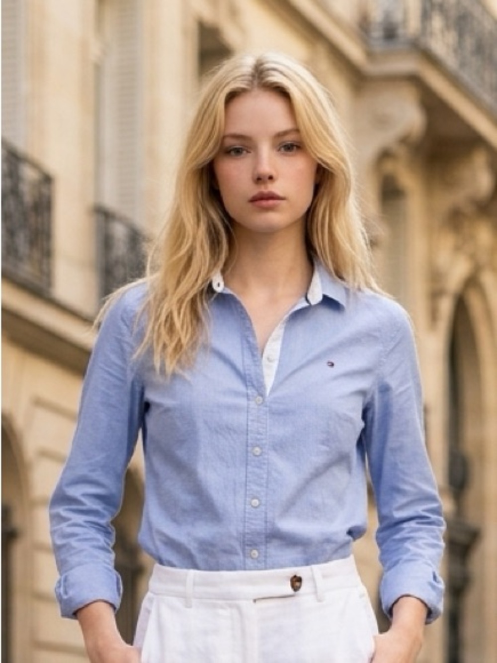 Tommy Hilfiger Pale Blue Cotton Button-Down Shirt